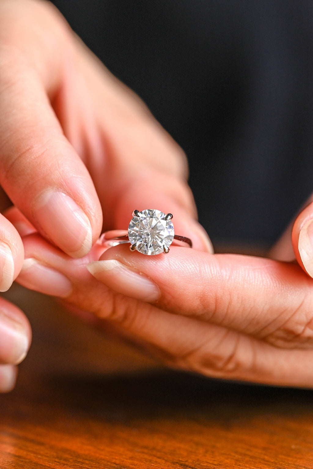 Solid Gold Round Cut Moissanite Engagement Ring with Hidden Halo
