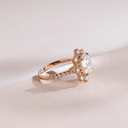 Solid Gold Floral Halo Oval Moissanite Half Eternity Engagement Ring