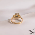 Solid Gold Emerald Cut Moissanite Engagement Ring With Trapezoid, Dainty Cluster Promise Ring
