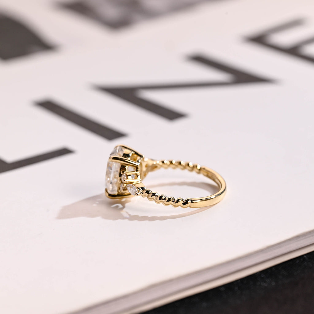 Solid Gold Twisted Band Oval Moissanite Engagement Ring
