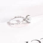 Solid Gold Floral Pave Round Moissanite Engagement Ring, Anniversary Gift for Her