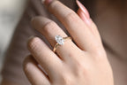 Solid Gold Two Tone Marquise Moissanite Engagement Ring, Unique Proposal Ring