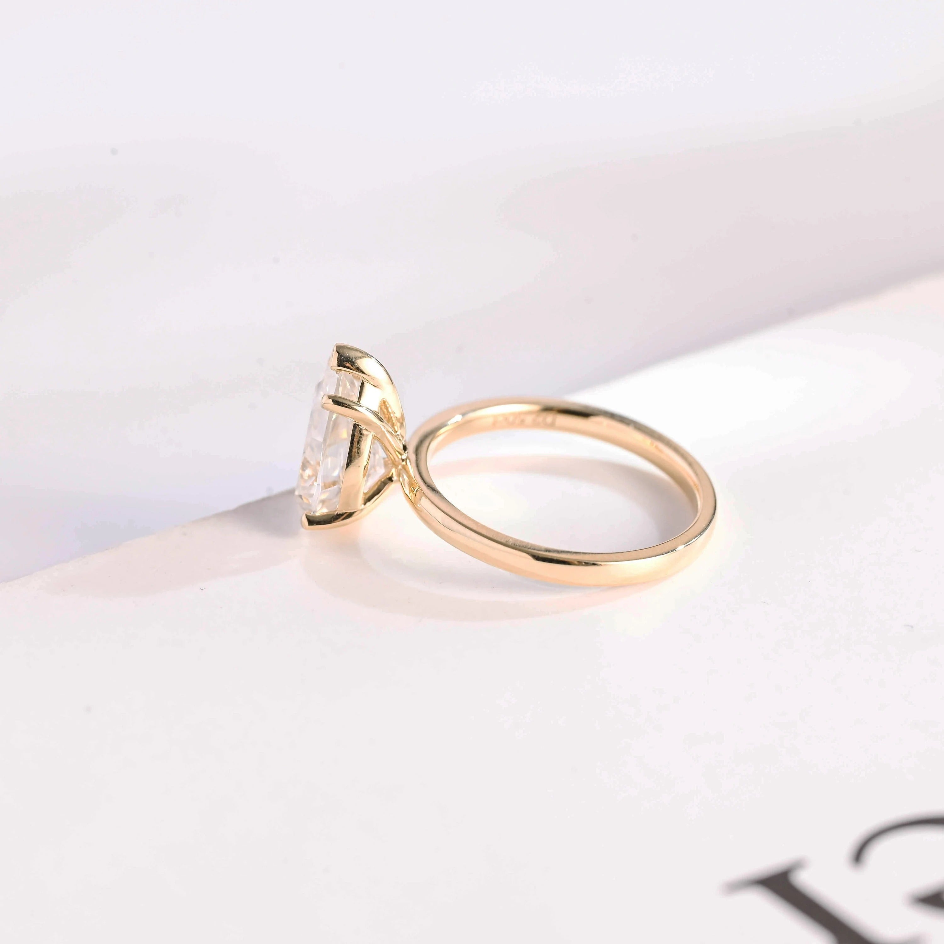 Solid Gold Minimalist Pear Moissanite Engagement Ring
