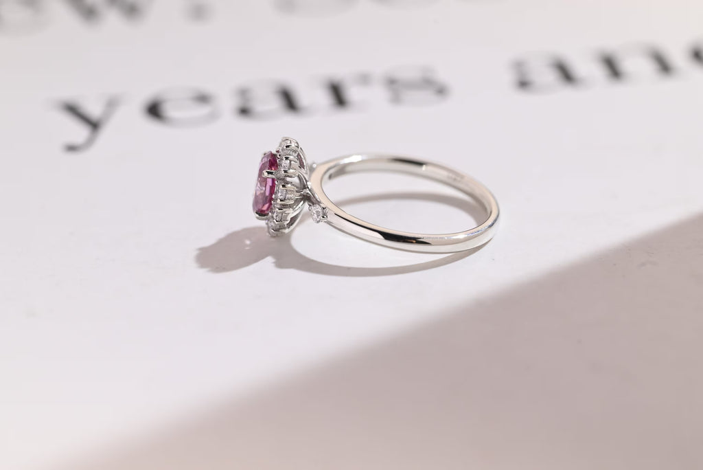 Solid Gold Oval Cut Moissanite Purple Sapphire Engagement Ring