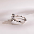 Solid Gold Emerald Cut Moissanite Engagement Ring, Beaded Halo Half Pave Ring