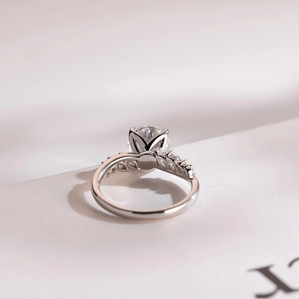 Solid Gold Round Cut Moissanite Engagement Ring, Anniversary for Her