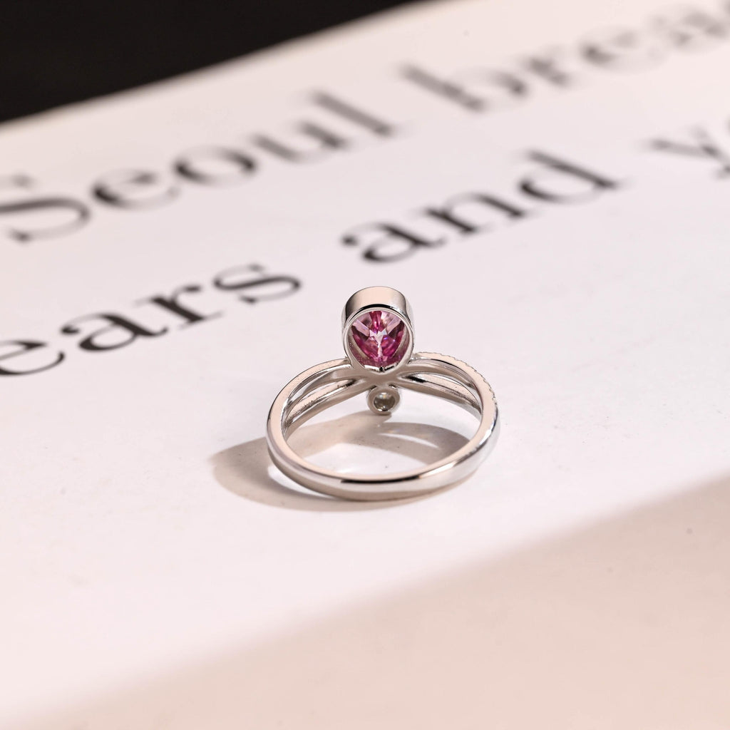 Solid Gold Pear Cut Purple Lab Grown Sapphire Engagement Ring, Split Shank Promise Ring