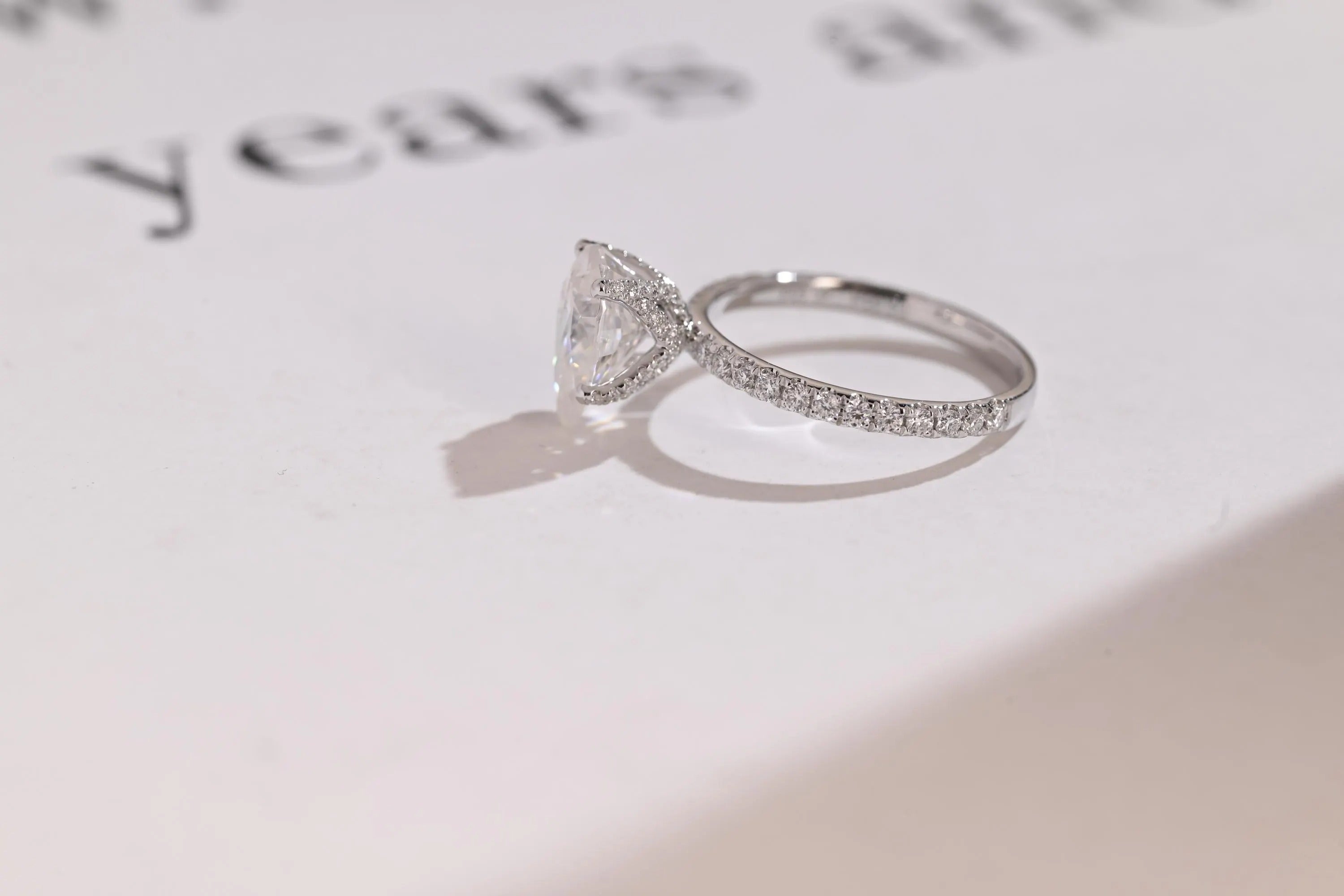 Solid Gold Tulip Flower Pave Pear Moissanite Engagement Ring, Promise Ring