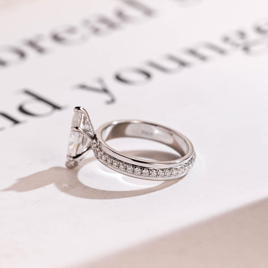 Solid Gold 4mm Wide Band, Marquise Moissanite Engagement Ring