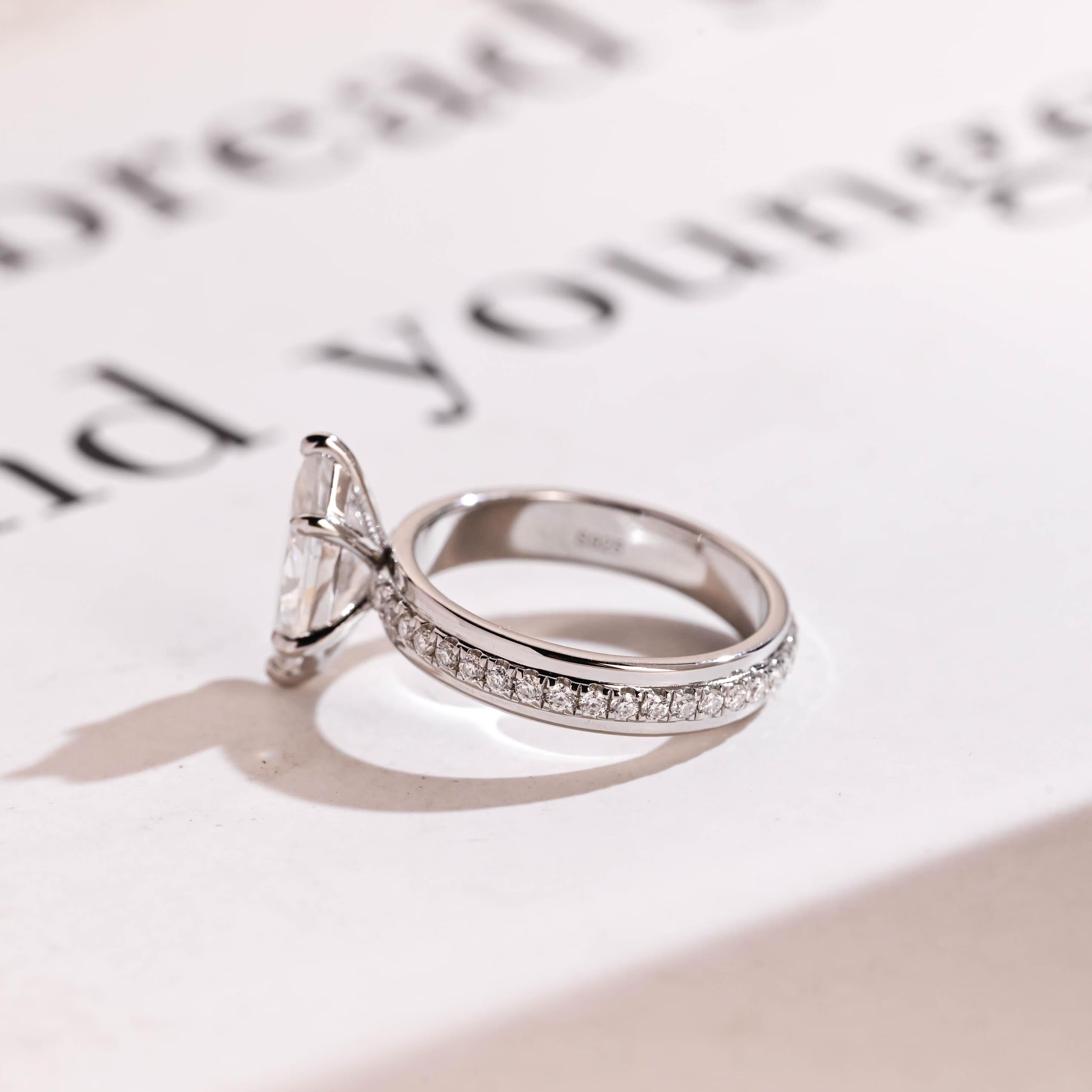 Solid Gold 4mm Wide Band, Marquise Moissanite Engagement Ring