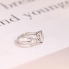 Solid Gold Bezel Emerald Cut Moissanite Engagement Ring, Dainty Cluster Promise Ring