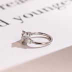 Solid Gold Round Cut Moissanite Engagement Ring with Trapezoid Accent