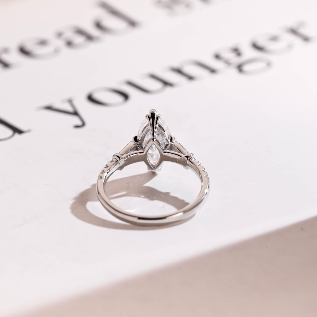 Solid Gold Half Eternity Marquise Cut Moissanite Engagement Ring, Proposal Ring