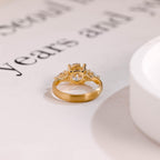 Solid Gold 3mm Width Three Stone Round Cut Moissanite Engagement Ring with Pear Accent