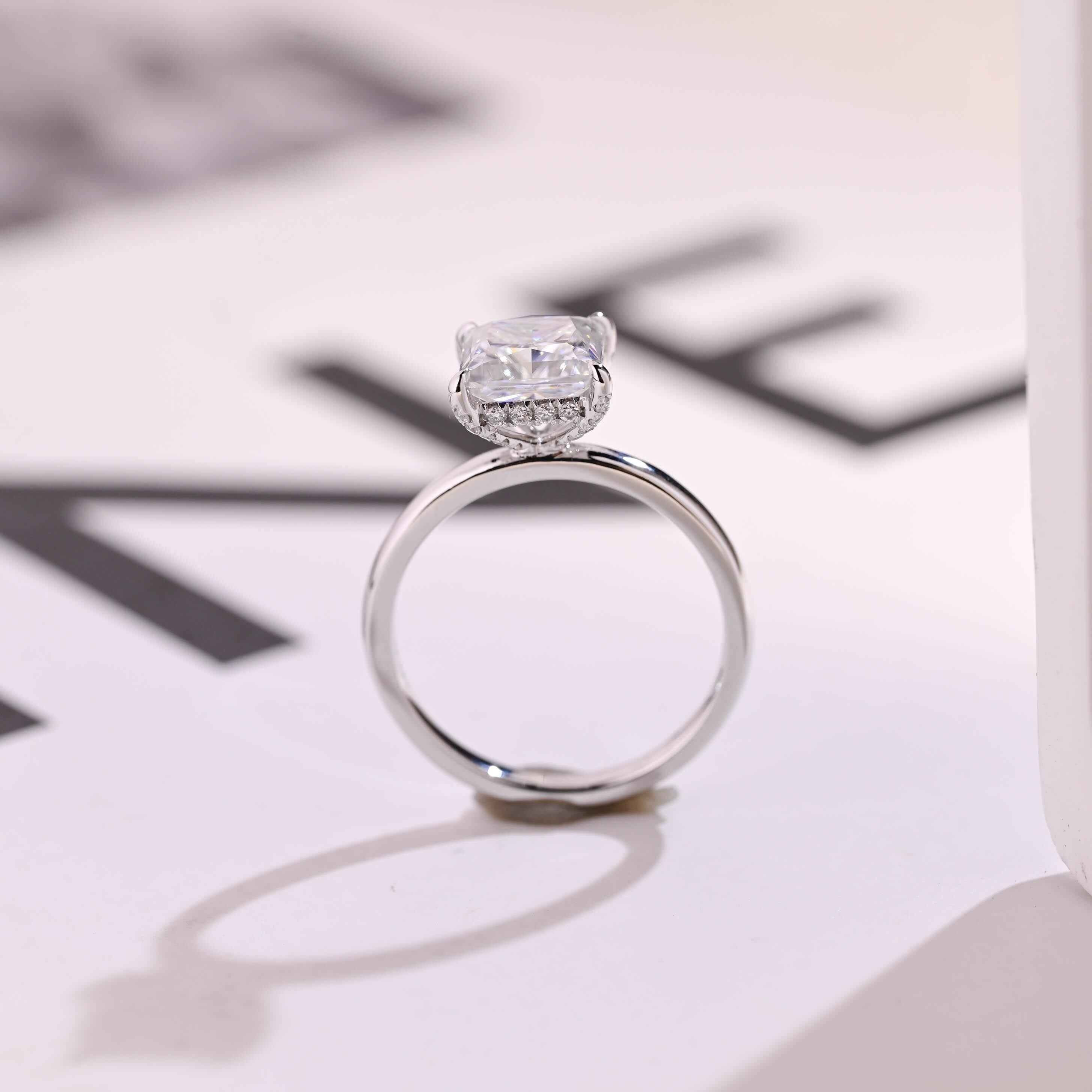 Solid Gold Princess Moissanite Engagement Ring, Proposal Ring