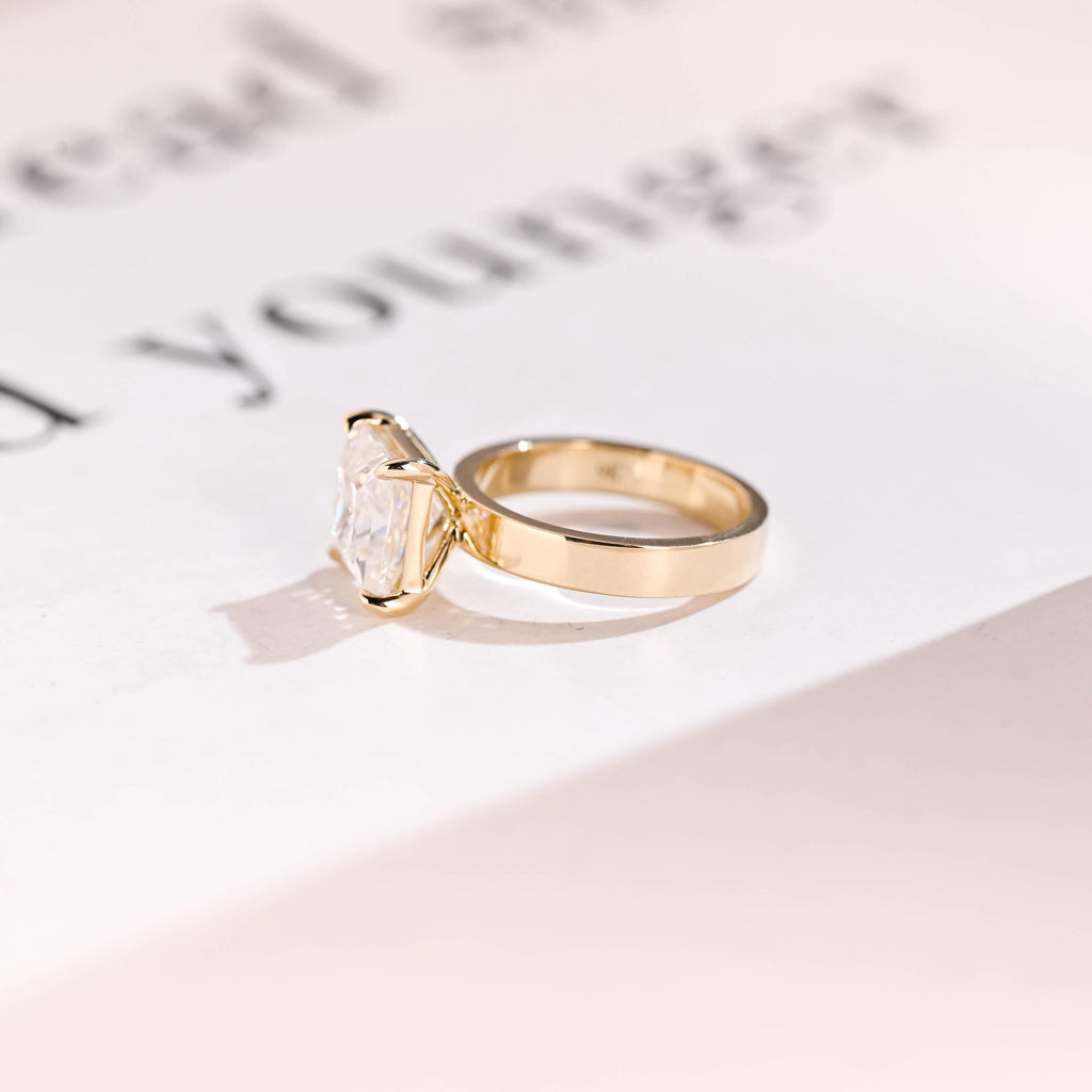 Solid Gold Princess Moissanite Engagement Ring, 3mm Wide Band Bridal Ring