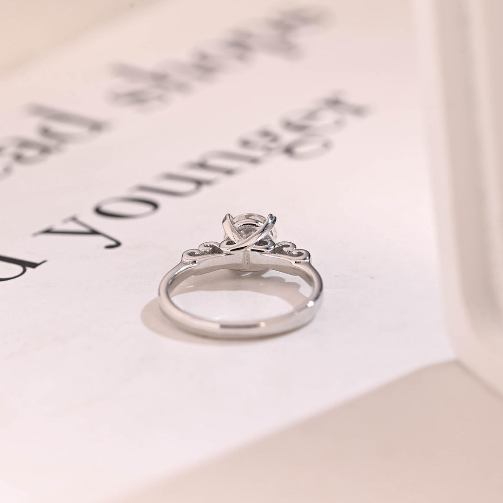 Dainty Solid Gold Round Moissanite Engagement Ring, Promise Ring