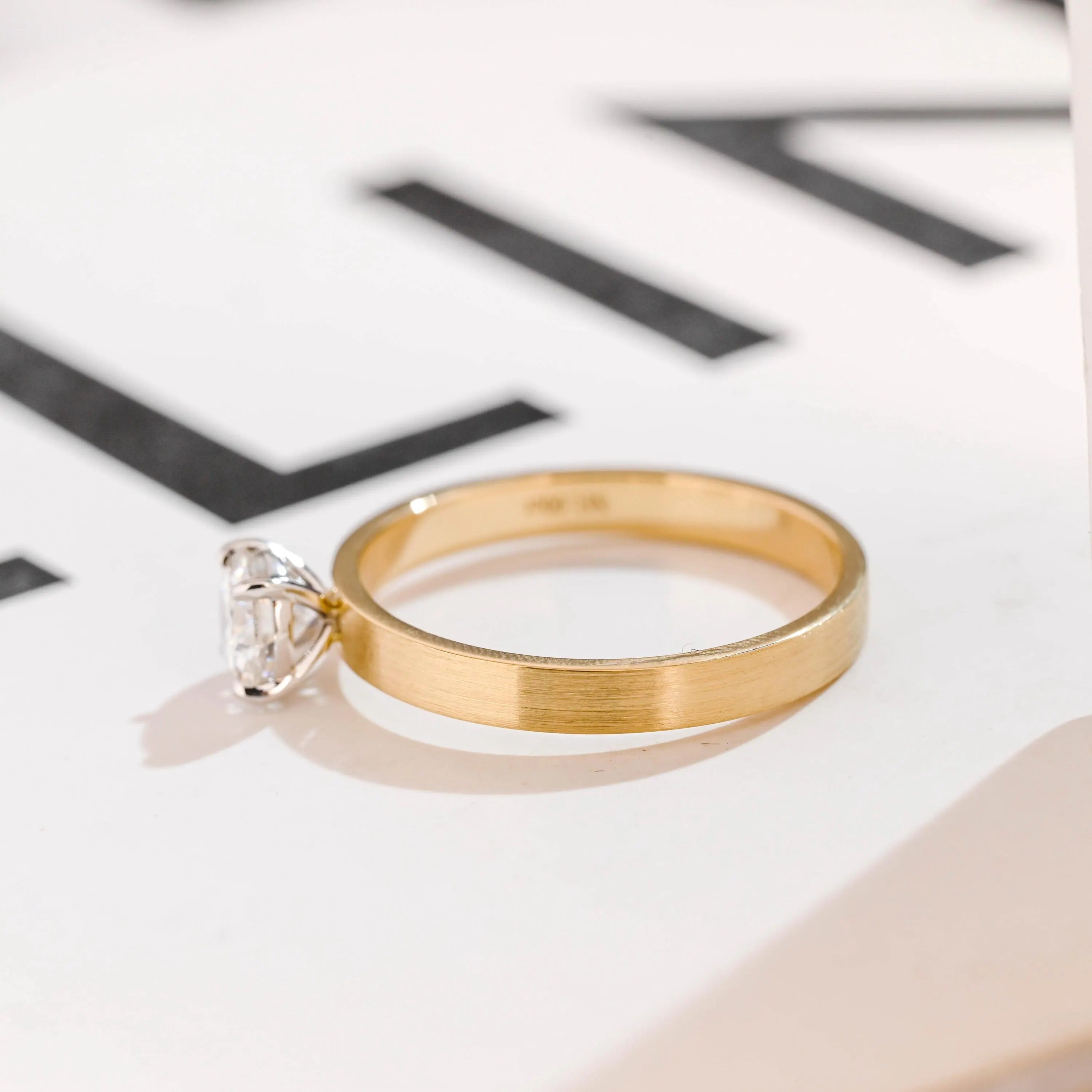 Solid Gold Moissanite Engagement Ring, 3MM Width Minimalist Ring