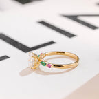 Solid Gold Oval Moissanite Engagement Ring with Ruby & Emerald