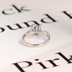 Solid Gold Round Cut Blue Moissanite Engagement Ring, Tulip Floral Bridal Ring