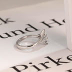 Solid Gold Marquise Moissanite Engagement Ring, Bezel Three Stone Ring