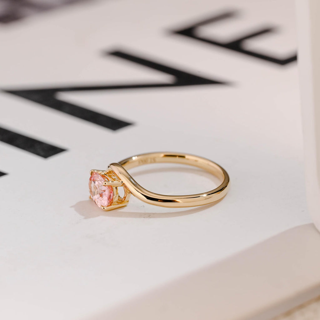Solid Gold Oval Cut Moissanite Pink Sapphire Engagement Ring, Promise Ring