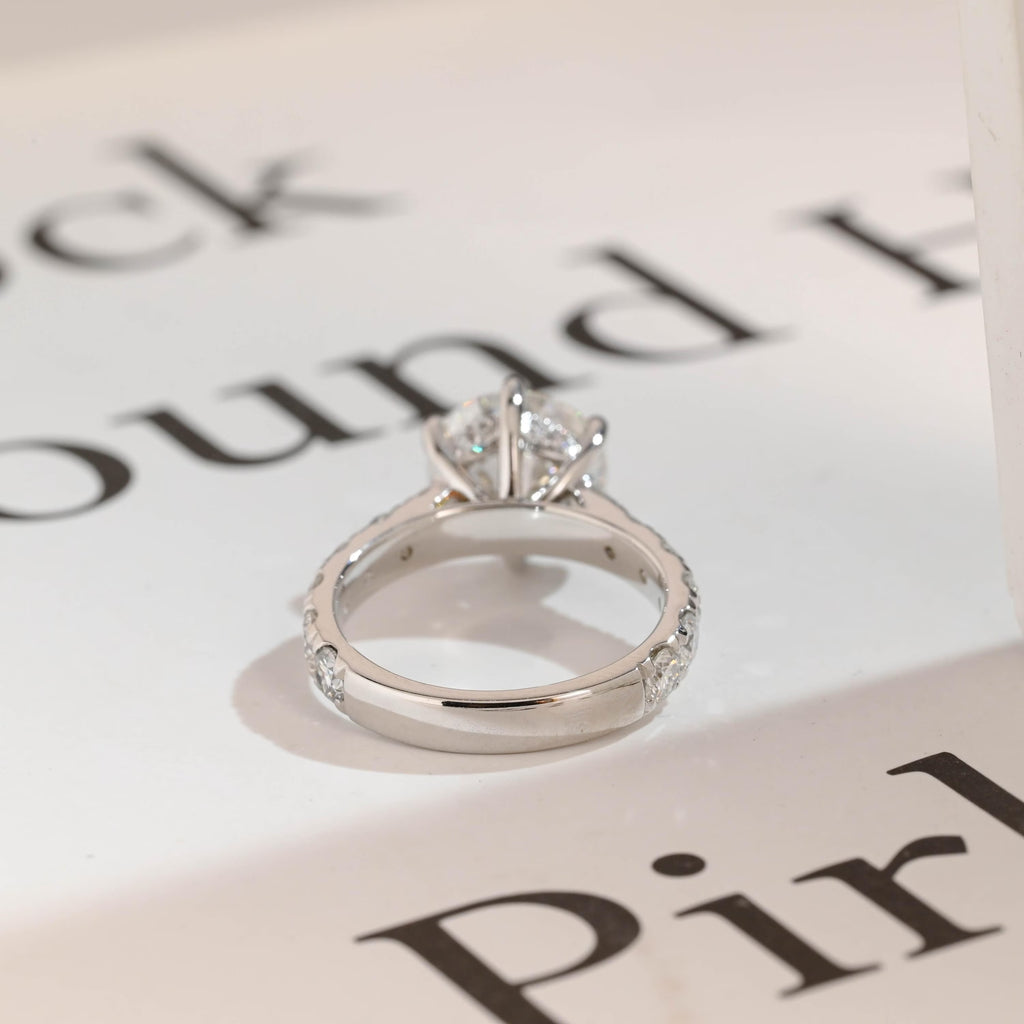 Solid Gold Round Moissanite Engagement Ring, 3.5mm Wide Band Ring