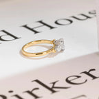 Solid Gold Oval Moissanite Engagement Ring, Three Stone Promise Ring