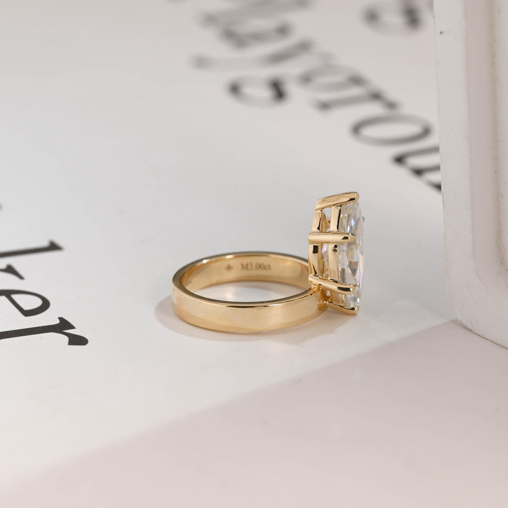 Solid Gold 3.5mm Wide Band Marquise Moissanite Engagement Ring