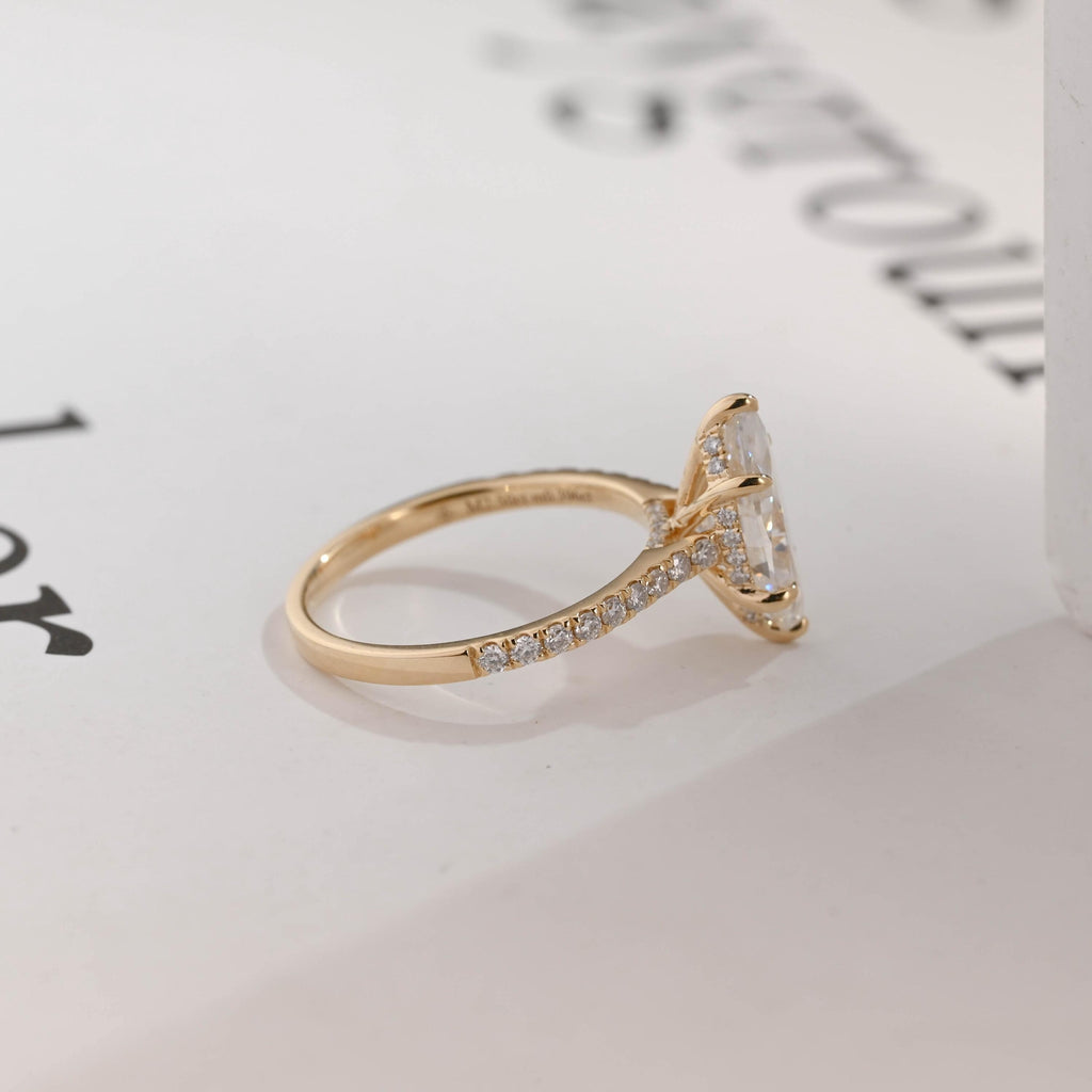 Solid Gold Marquise Marquise Moissanite Ring, Cathedral Half Eternity Ring