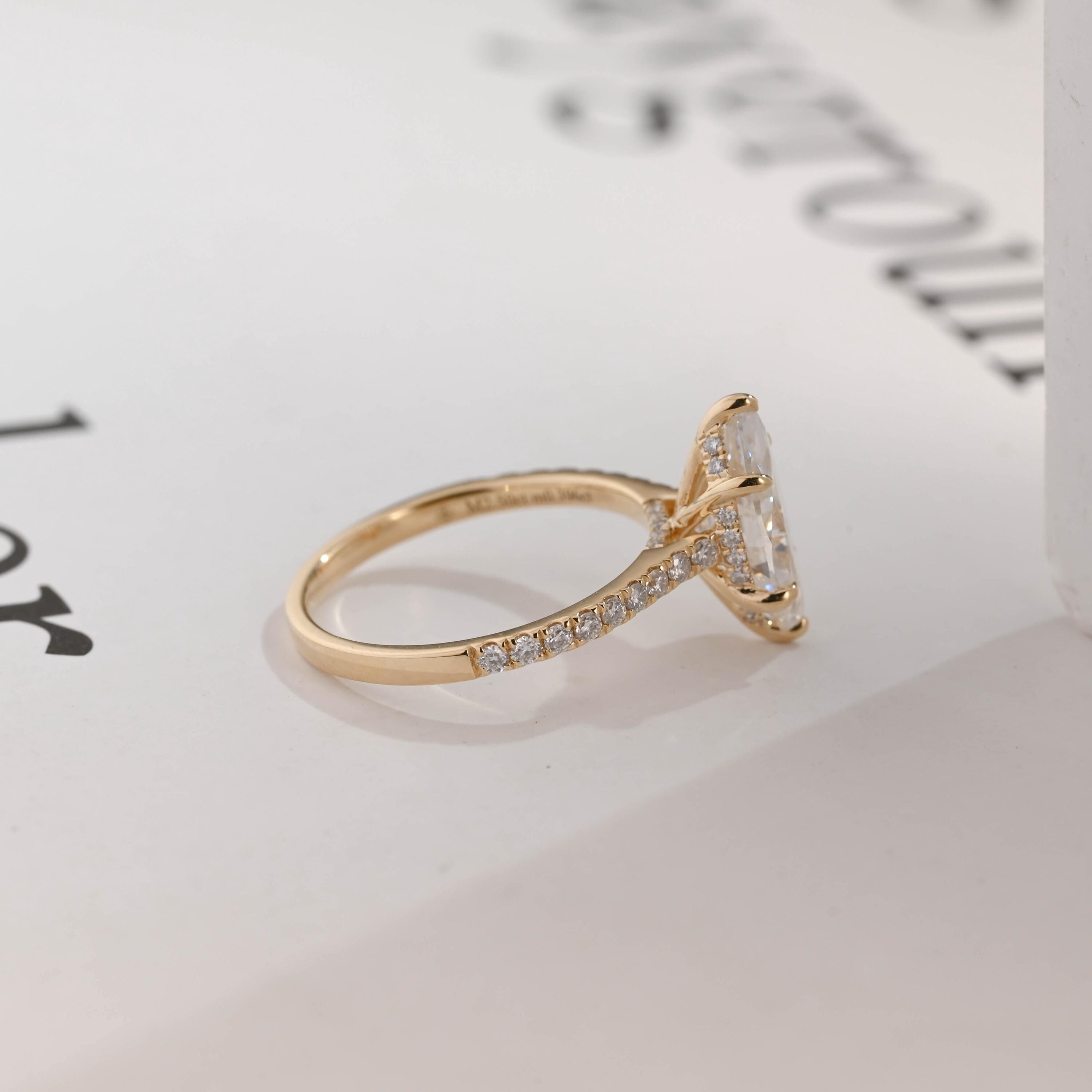 Solid Gold Marquise Marquise Moissanite Ring, Cathedral Half Eternity Ring