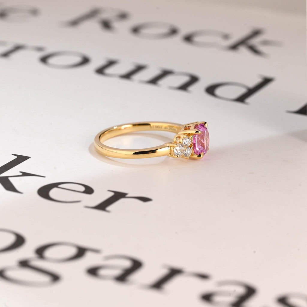 Solid Gold Cluster Round Cut Pink Moissanite Sapphire Engagement Ring