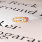 Solid Gold Cluster Round Cut Pink Moissanite Sapphire Engagement Ring