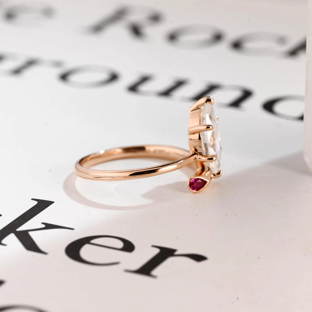 Solid Gold Marquise Cut Moissanite Engagement Ring, Open Shank Ring