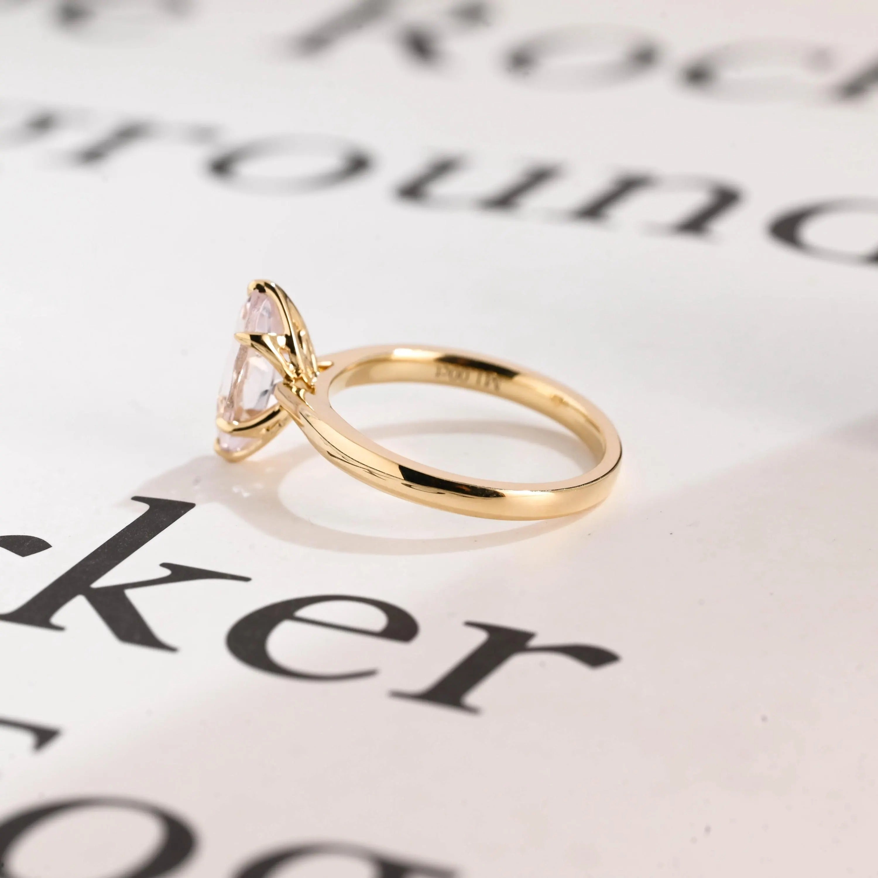 Solid Gold Tulip Floral Marquise Moissanite Engagement Ring