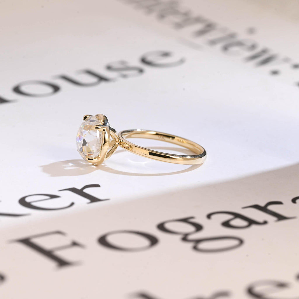Old Mine Round Cut Moissanite Engagement Ring, Solid Gold Proposal Ring