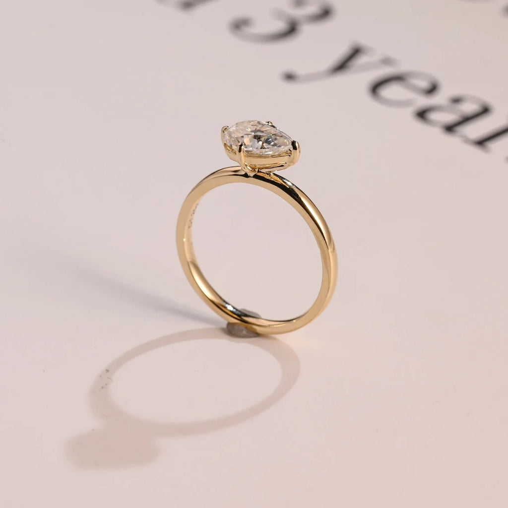 Solid Gold East-West Pear Moissanite Engagement Ring