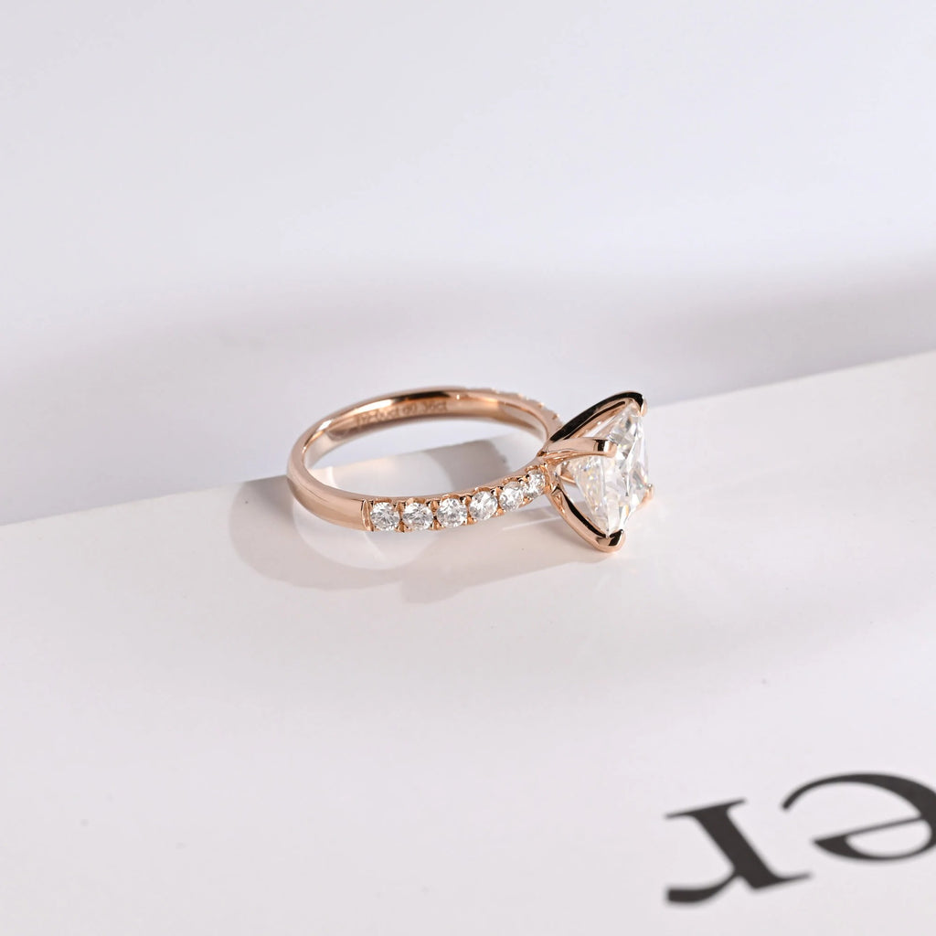 Solid Gold Princess Cut Moissanite Engagement Ring, Anniversary Gift for Her