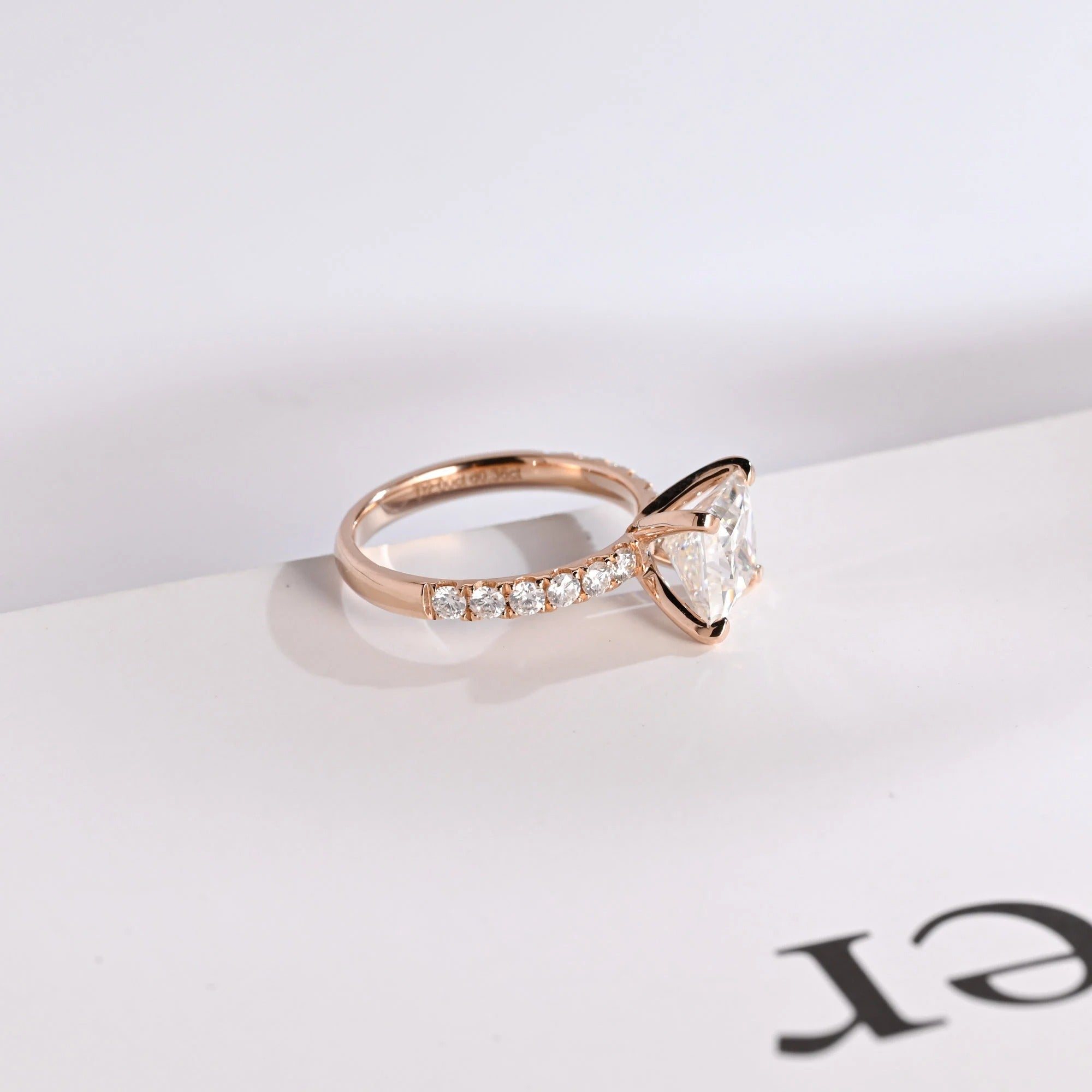 Solid Gold Princess Cut Moissanite Engagement Ring, Anniversary Gift for Her