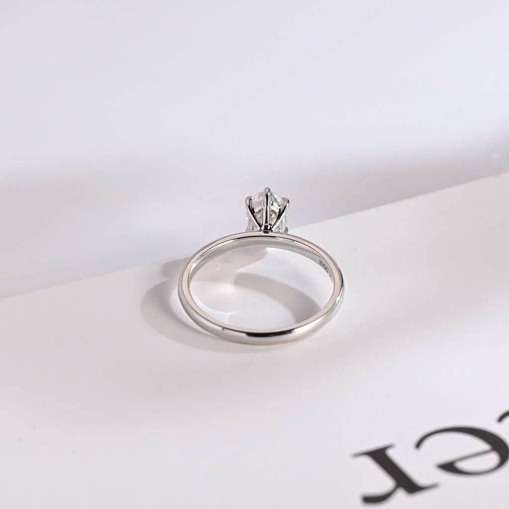 Solid Gold Solitaire Oval Cut Moissanite Engagement Ring with Six Prongs
