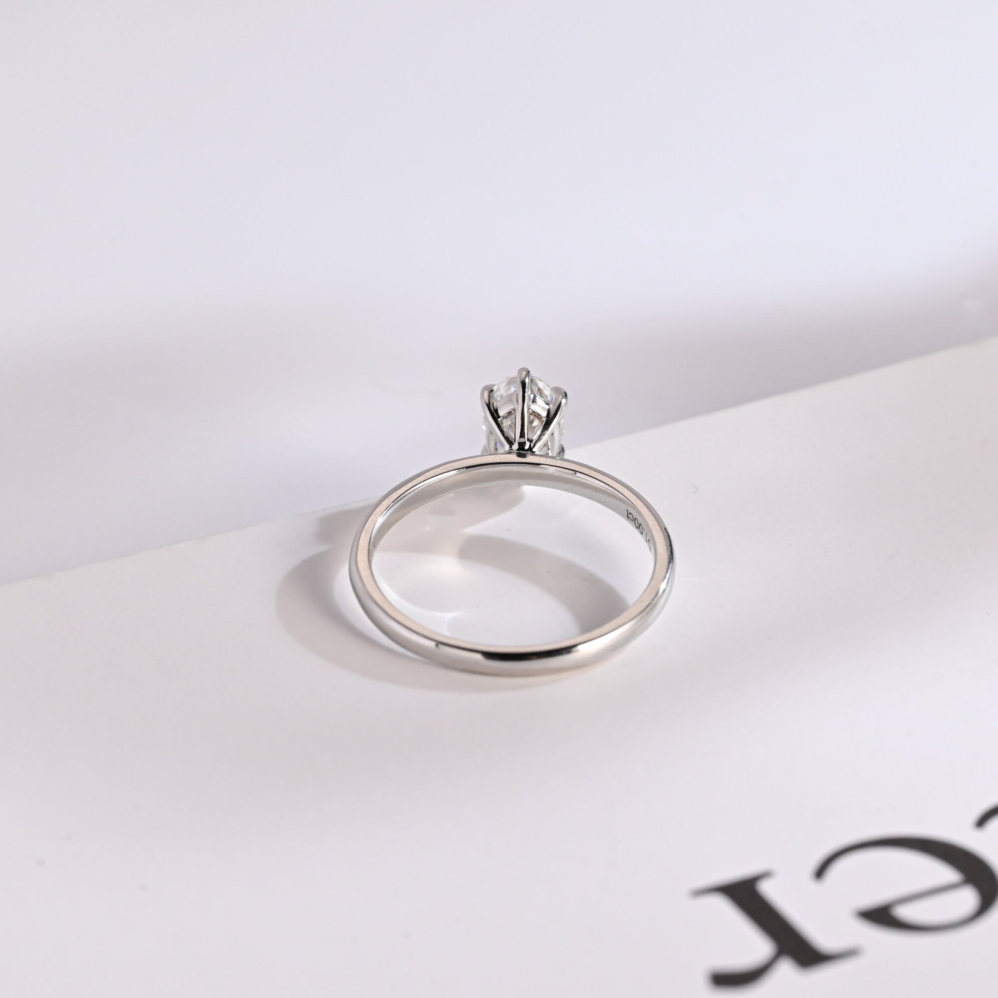 Solid Gold Solitaire Oval Cut Moissanite Engagement Ring with Six Prongs