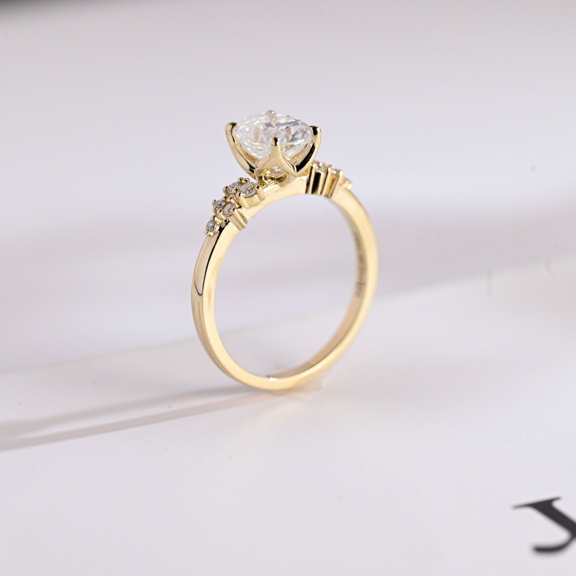 Solid Gold Oval Cut Moissanite Engagement Ring, Promise Ring Secondary image