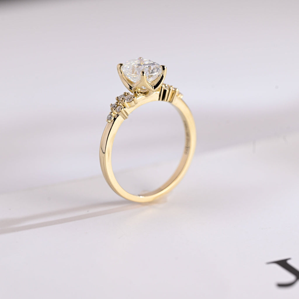 Solid Gold Oval Cut Moissanite Engagement Ring, Promise Ring