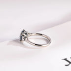 Solid Gold Light Blue Round Cut Moissanite Engagement Ring, Anniversary Gift for Her