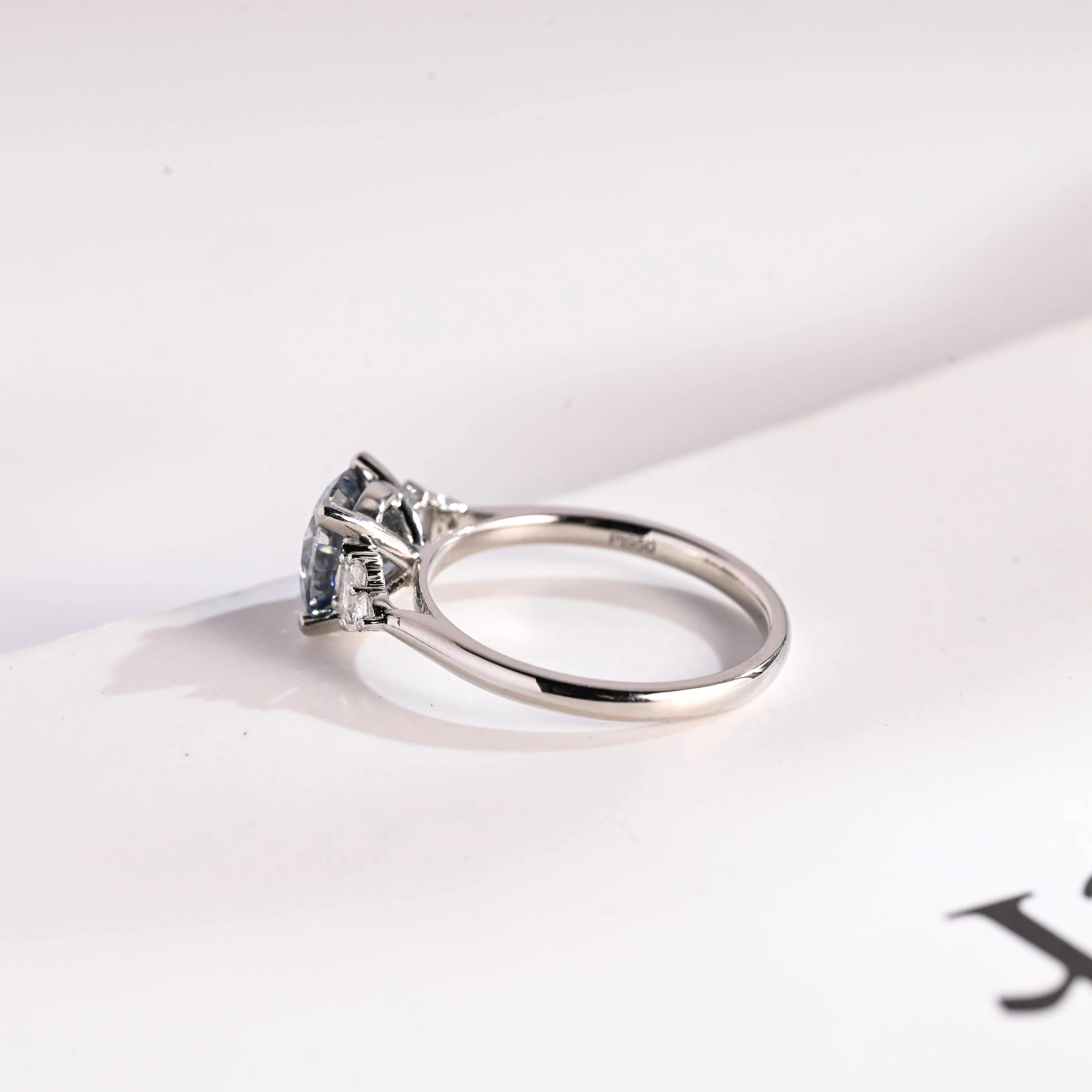 Solid Gold Light Blue Round Cut Moissanite Engagement Ring, Anniversary Gift for Her