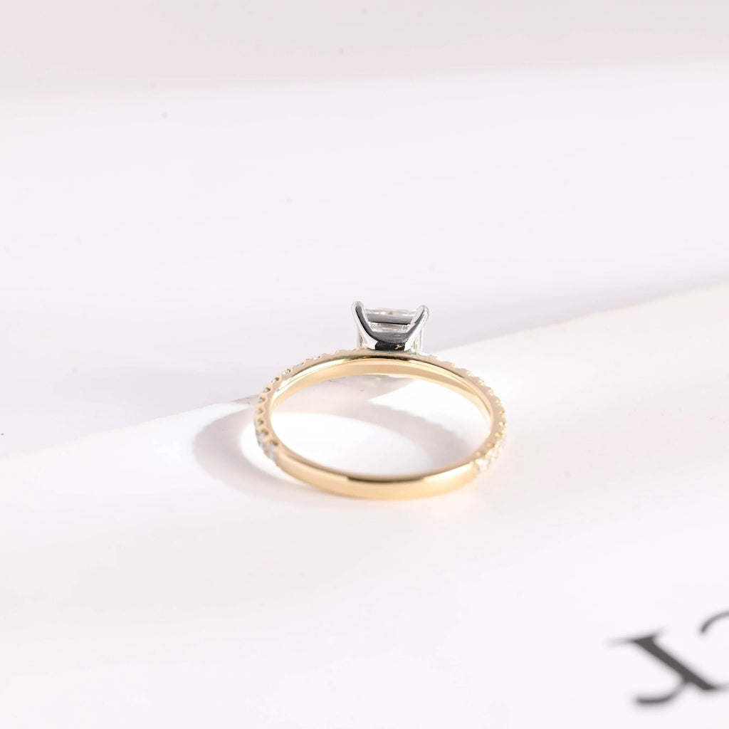 Solid Gold Two Tone Princess Cut Moissanite Engagement Ring, Anniversary Gift for Her