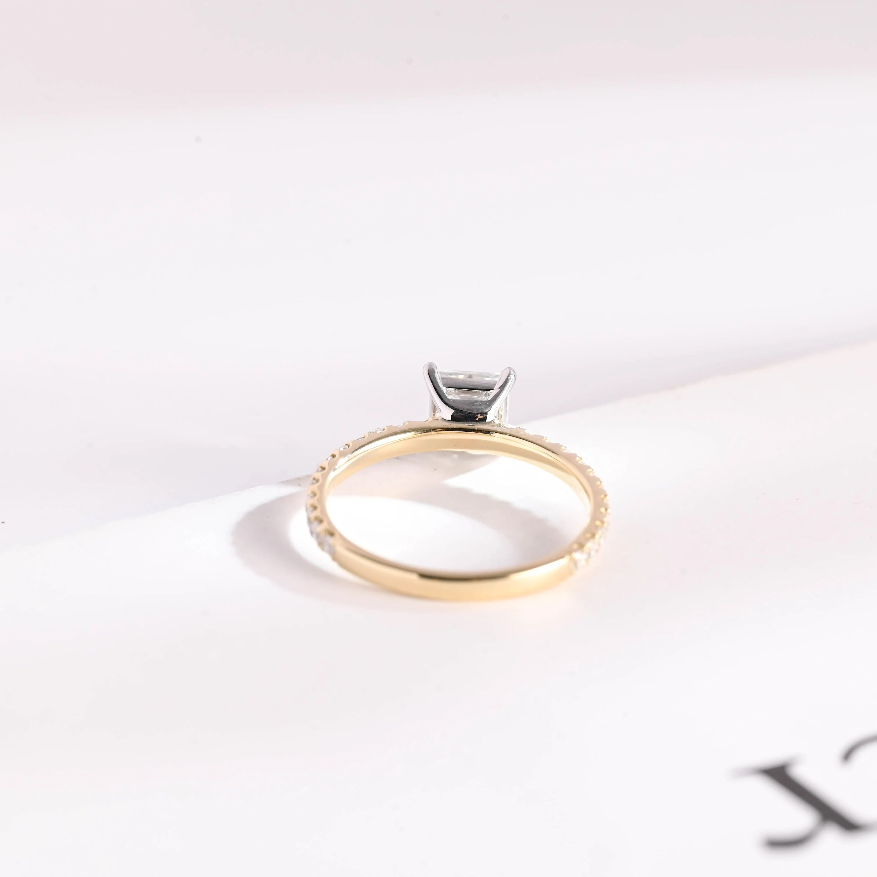 Solid Gold Two Tone Princess Cut Moissanite Engagement Ring, Anniversary Gift for Her