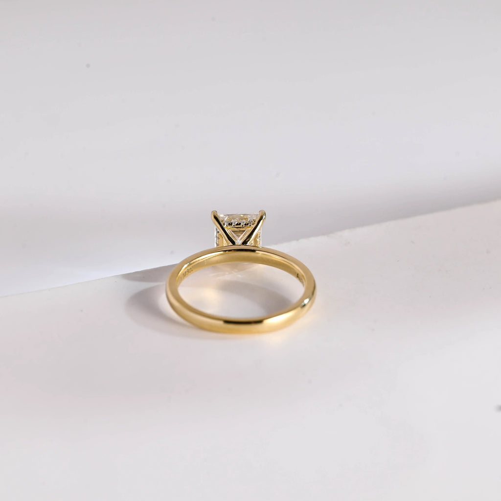 Solid Gold Princess Cut Moissanite Engagement Ring, Promise Ring