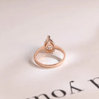 Solid Gold Pear Cut Moissanite Engagement Ring, Half Pave Proposal Ring