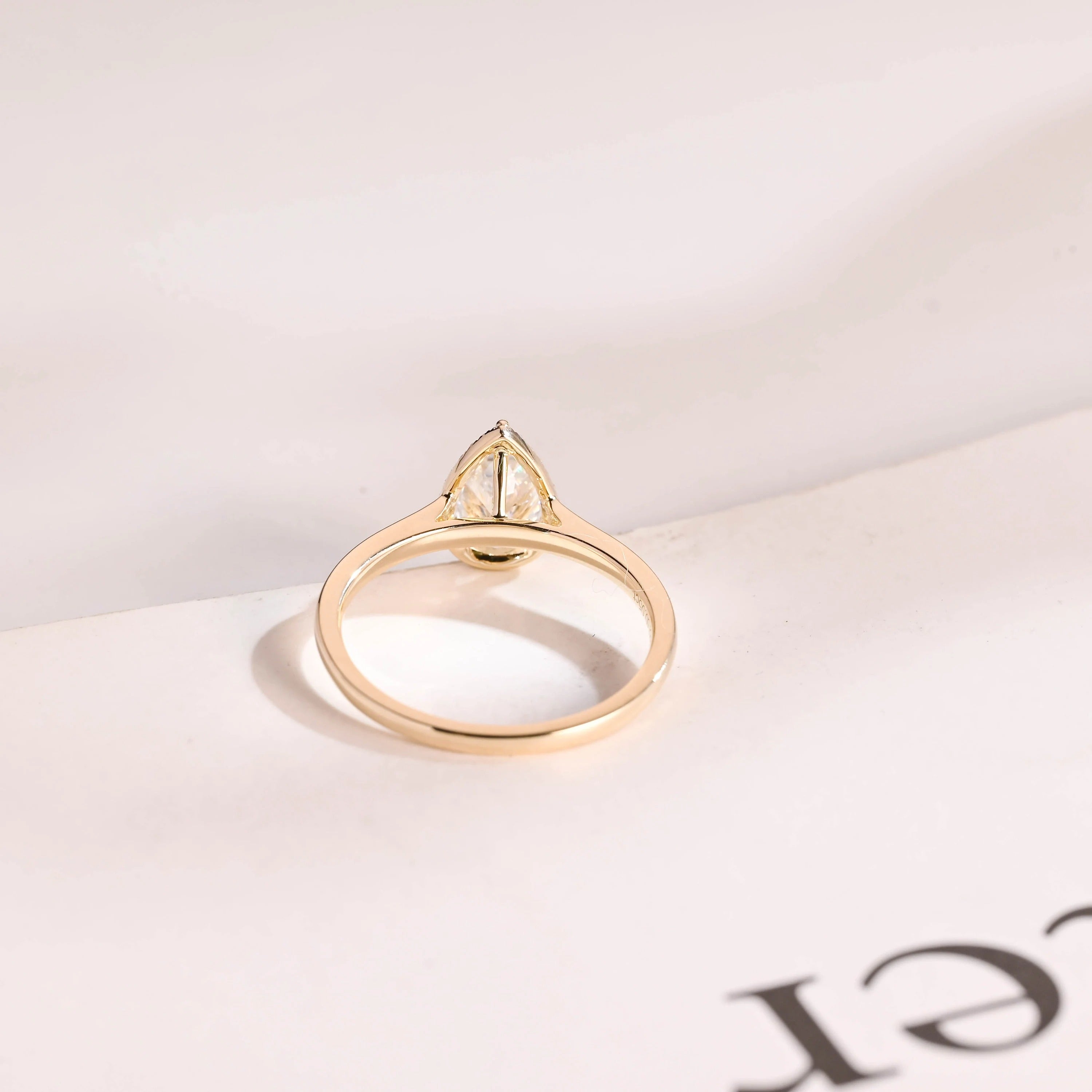 Solid Gold Pear Moissanite Engagement Ring, Flower Halo Promise Ring for Her